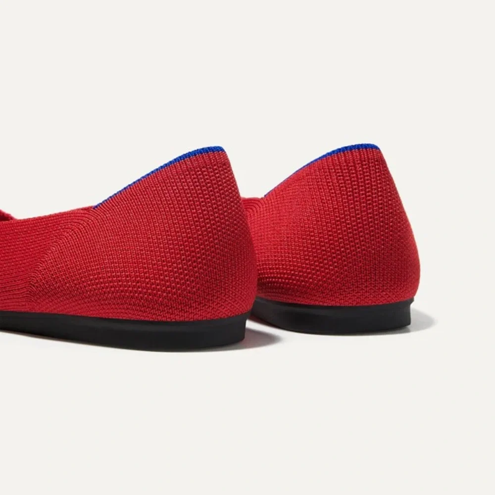 Rothy's Red Knit Ballet Flats with Blue Trim - Picture 10 of 10
